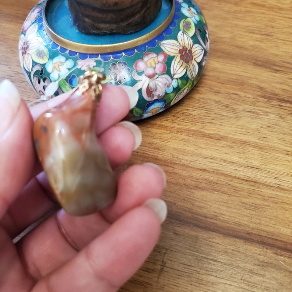 Anthropologie Brown Stone Key Chain Goldtone Hardware Key Ring - Picture 8 of 9